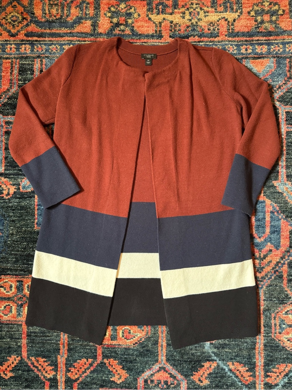 Ann Taylor Colorblock Open-Front Cardigan Sweater
